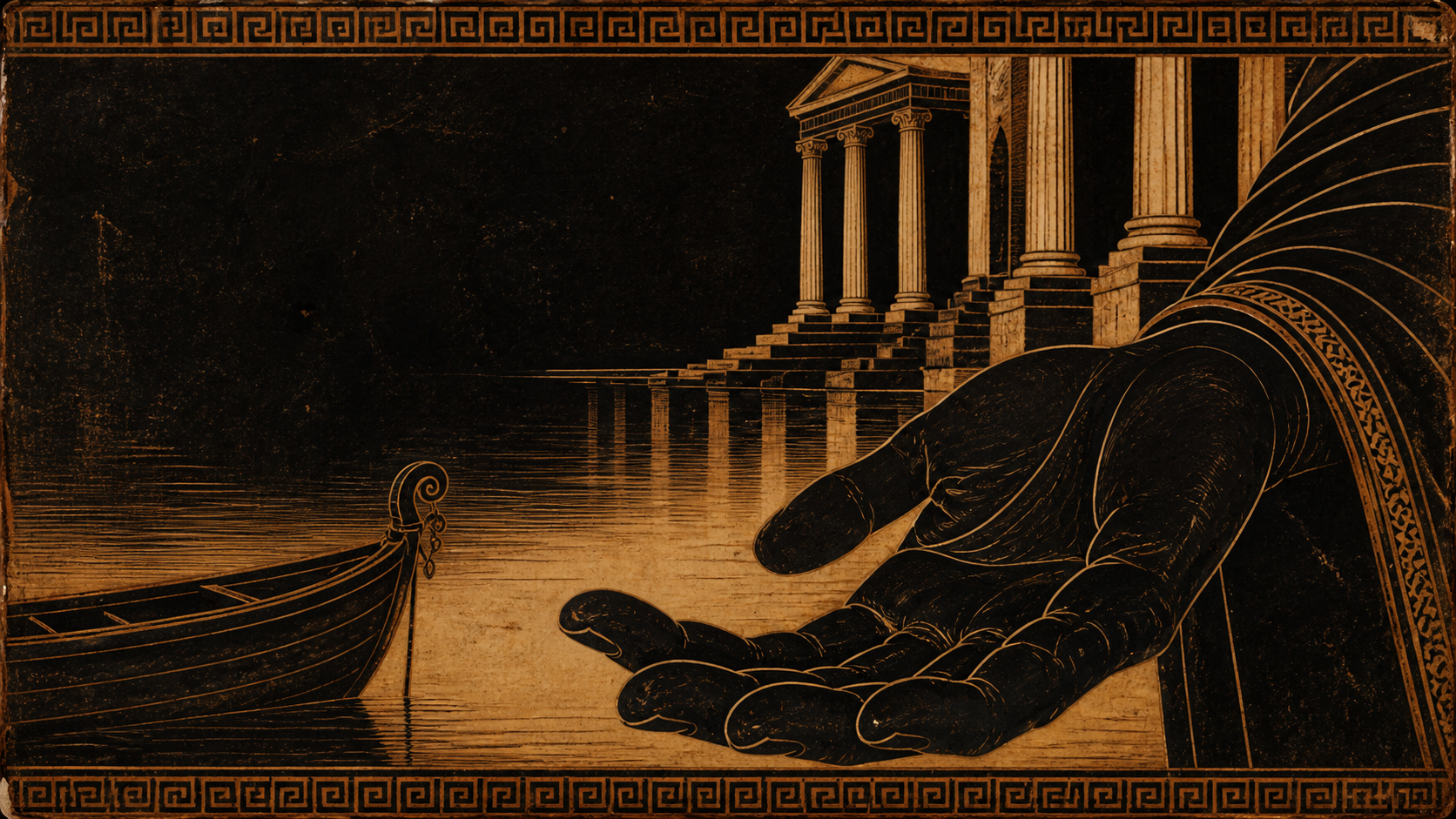 Charon's hand awaiting an obol in ancient Greek vase art
